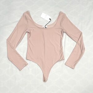 NWT Leith Ballet Pink Dusty Rose Long Sleeve Thong Bodysuit